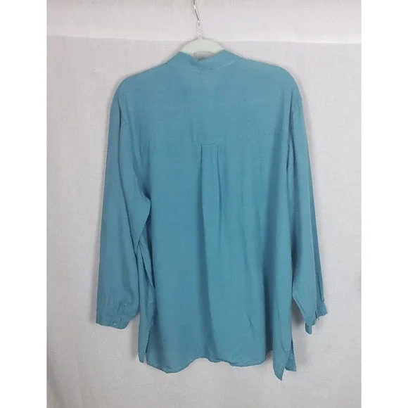 Eileen Fisher Plus 1X Blue 100% Organic Linen Button Down Shirt Sustainable - Picture 2 of 9